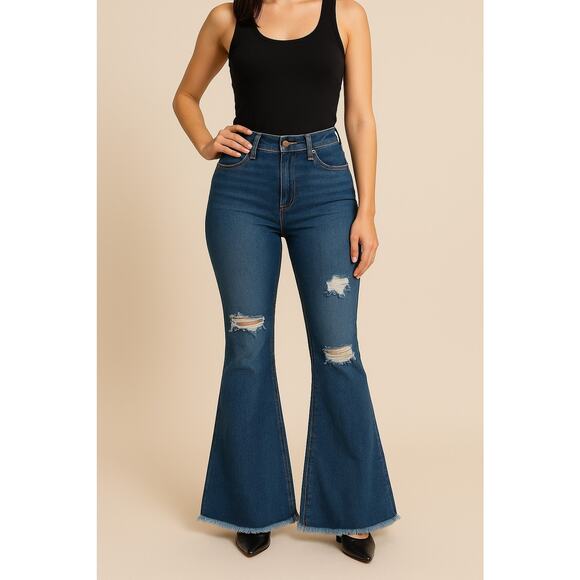 Vibrant Jeans Women 13 W30 Blue Bootcut High Rise Distressed Bell Bottom Y2K - Picture 1 of 10